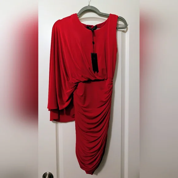 NWT BCBGMAXAZRIA VENUS Elegant Scarlet One-Shoulder Cocktail Dress - Picture 3 of 8